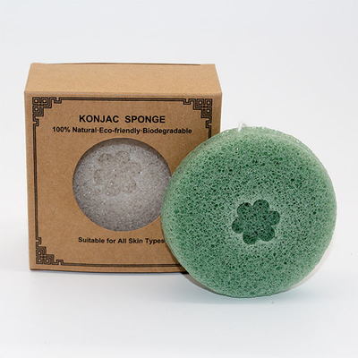 Natural Green Tea Konjac Exfoliating Round Face Sponge 7cm*7cm*3.5cm
